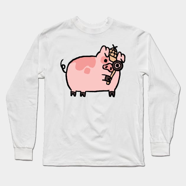 Cute Cartoon Piggy Detective Long Sleeve T-Shirt by Porkzby